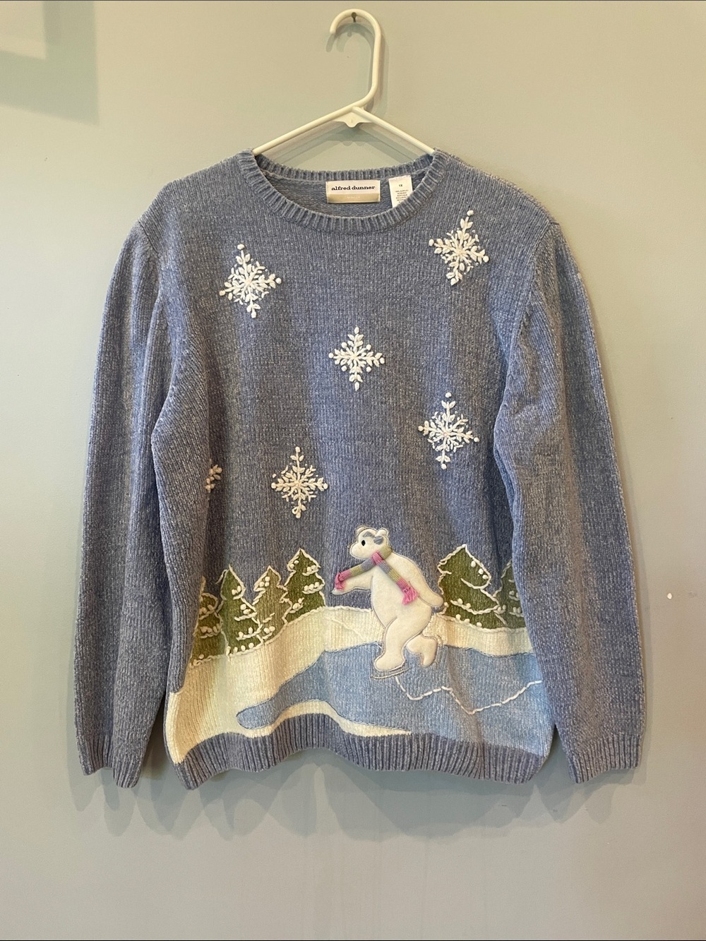 Vintage  Blue Knit Sweater with Polar Bear and Snowflake Motif- winter fav